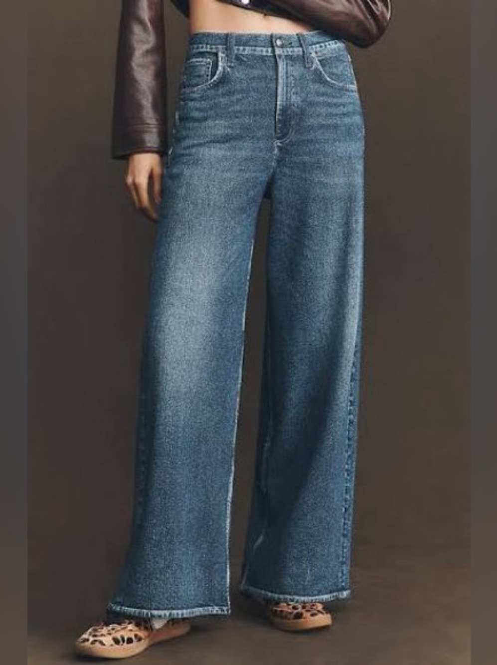 Rag & Bone Mirama Soft Wide Leg Denim Jeans Print Pants w/ Pockets & Zipper